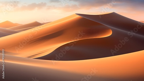 Sand dunes in the desert at sunset. Panoramic view