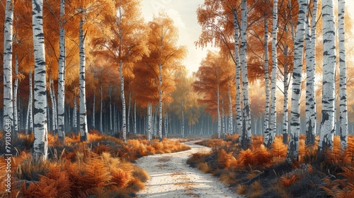 A painting of a forest with a road running through it © Exnoi
