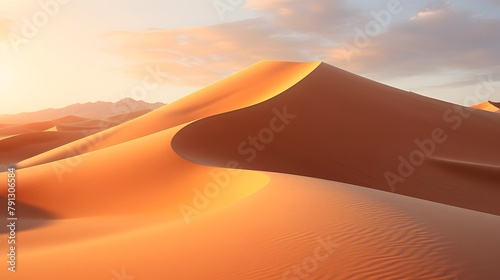 Sand dunes in the Sahara desert at sunset. 3d render