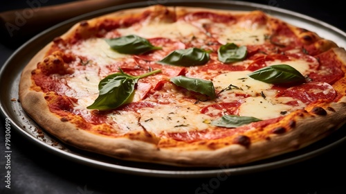 Close-up of gluten-free pizza with vibrant tomato sauce and melted cheese  showcasing the thin  crispy crust  on a stone surface. 