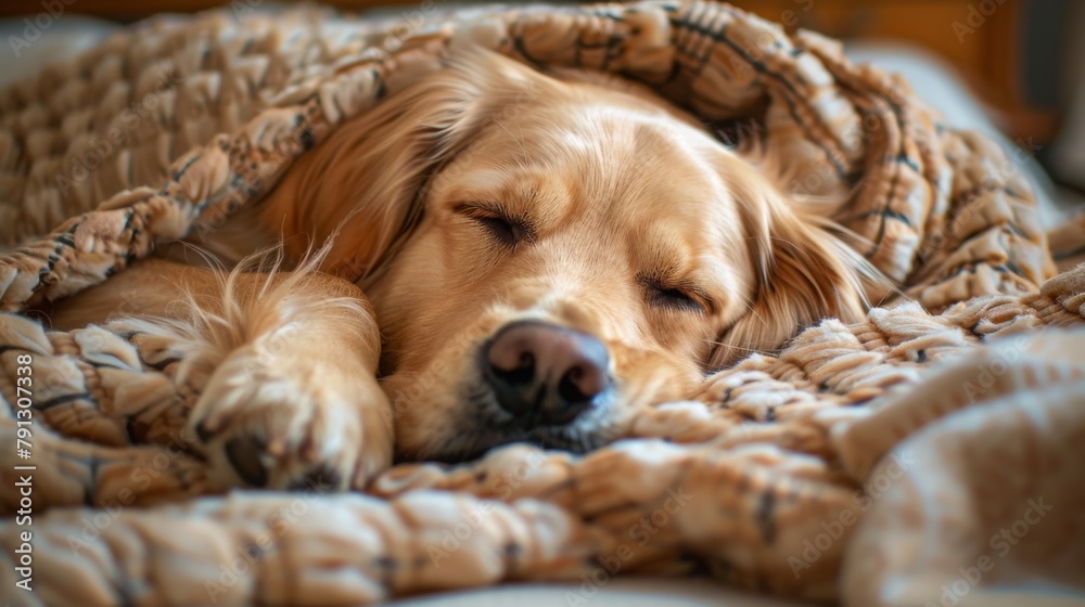  Adorable golden retriever dog Sleeping Comfortably