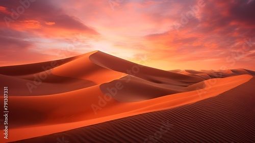 Sunset in the desert. Sand dunes. Panorama.