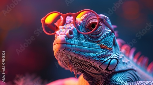 Funny chameleon with glasses