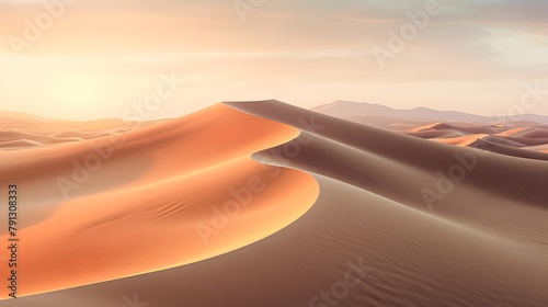 Desert sand dunes at sunset. Seamless panorama