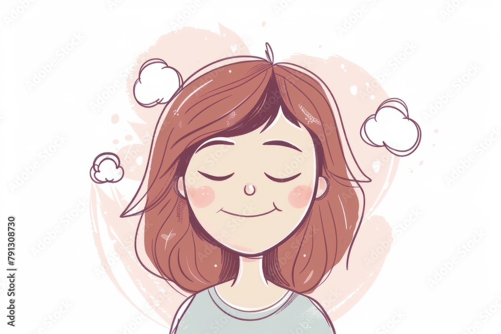 Cartoon cute doodles of a character feeling content, with closed eyes and a serene expression, Generative AI