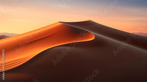 Sand dunes at sunset in the desert. Panoramic view