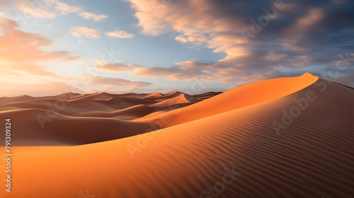 Sand dunes in the desert at sunset  panoramic view