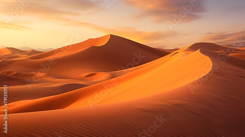 Desert sand dunes panorama at sunset  Sahara desert  Morocco