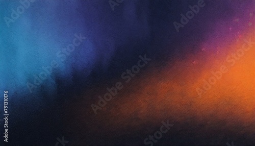 Grainy Gradient Dark Noise Texture: Blue Orange Purple Black Abstract Background