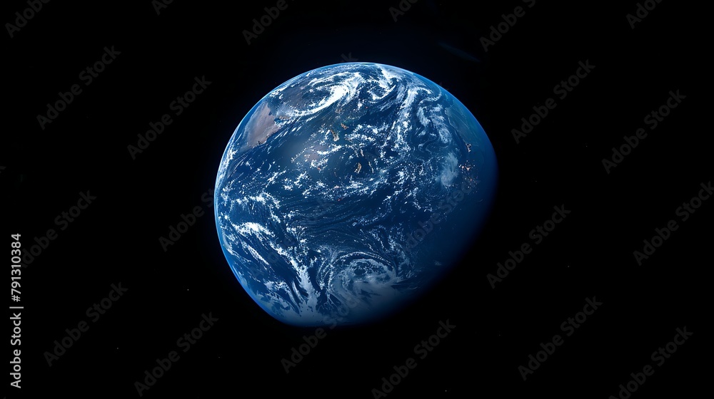Obraz premium A stunning view of Earth from space, showcasing the planet's blue oceans and swirling clouds against the dark backdrop of the universe. 