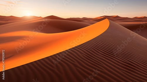 Desert panorama with sand dunes at sunrise. 3d render