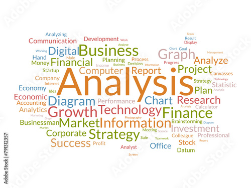 Analysis word cloud template. Business model concept vector background.