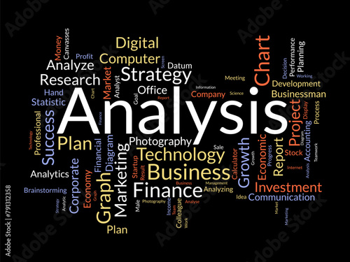 Analysis word cloud template. Business model concept vector background.