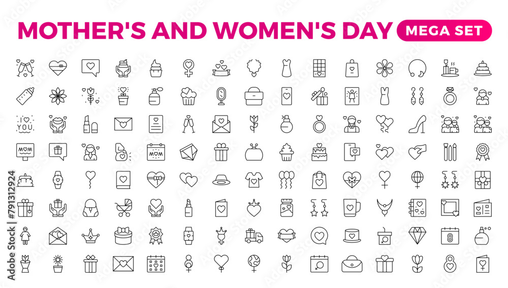 Set of Mother's Day icons. Thin linear style icons Pack. Vector Illustration.Set of outline mothers' day icons. Minimalist thin linear web icon set. vector illustration. Outline icon collection. Set of Mother's Day icons. Thin linear style icons Pack. Vector Illustration.Set of outline mothers' day icons. Minimalist thin linear web icon set. vector illustration. Outline icon collection.