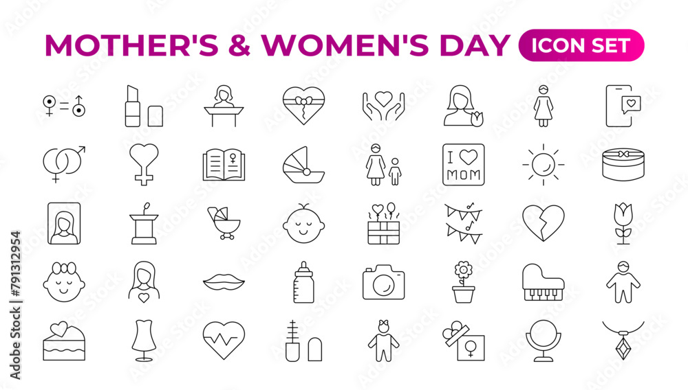 Set of Mother's Day icons. Thin linear style icons Pack. Vector Illustration.Set of outline mothers' day icons. Minimalist thin linear web icon set. vector illustration. Outline icon collection. Set of Mother's Day icons. Thin linear style icons Pack. Vector Illustration.Set of outline mothers' day icons. Minimalist thin linear web icon set. vector illustration. Outline icon collection.