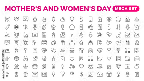 Set of Mother's Day icons. Thin linear style icons Pack. Vector Illustration.Set of outline mothers' day icons. Minimalist thin linear web icon set. vector illustration. Outline icon collection.