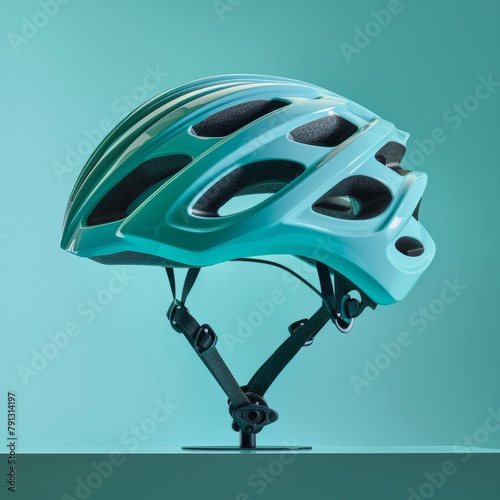 A helmet is displayed on a table