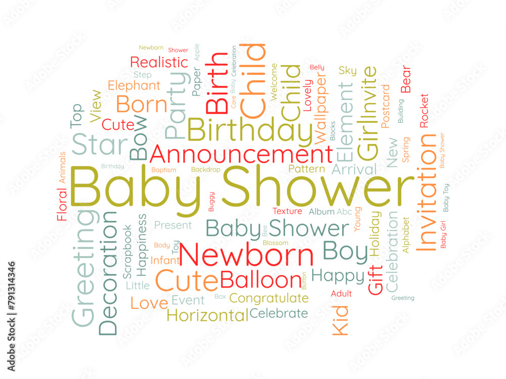 Baby Shower word cloud template. Birthday celebration concept vector background.