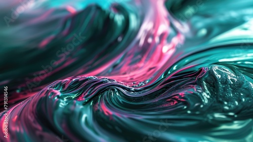 The abstract picture of the colourful liquid that has been mixing with green and pink colour and form the beautiful colour wave that cannot be found anywhere in the nature but made by a human. AIGX01.