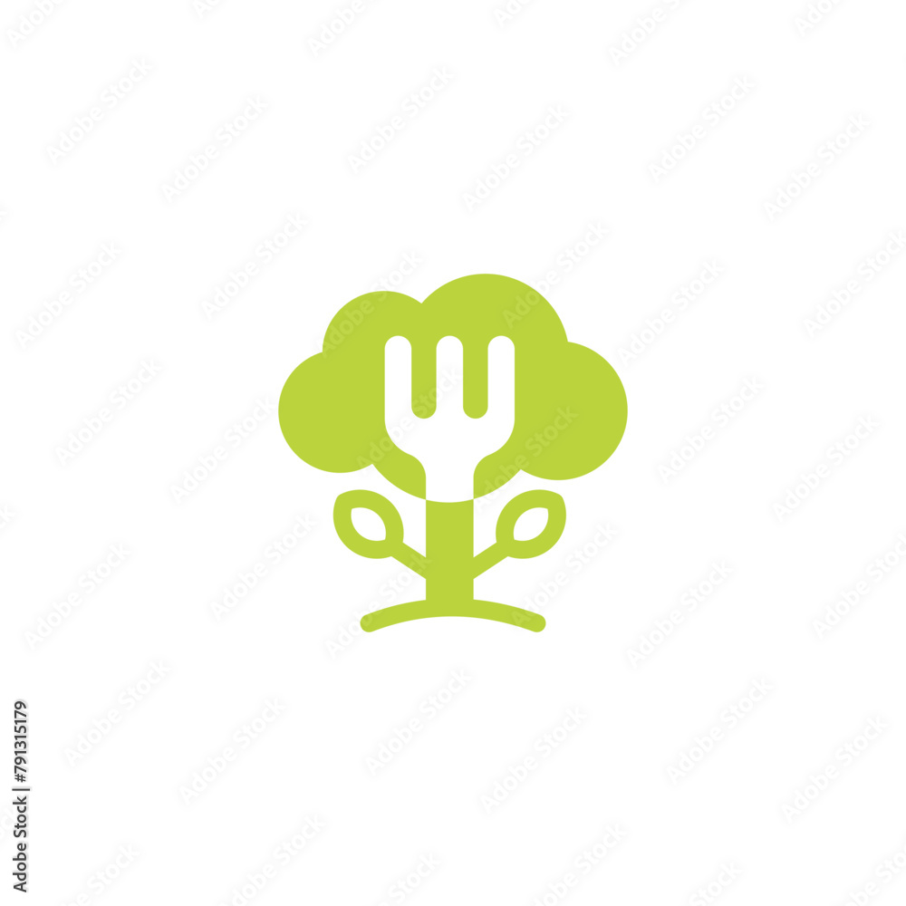 A Fork with Vegetable Broccoli Vector Logo Design A Fork with Vegetable Broccoli Vector Logo Design
