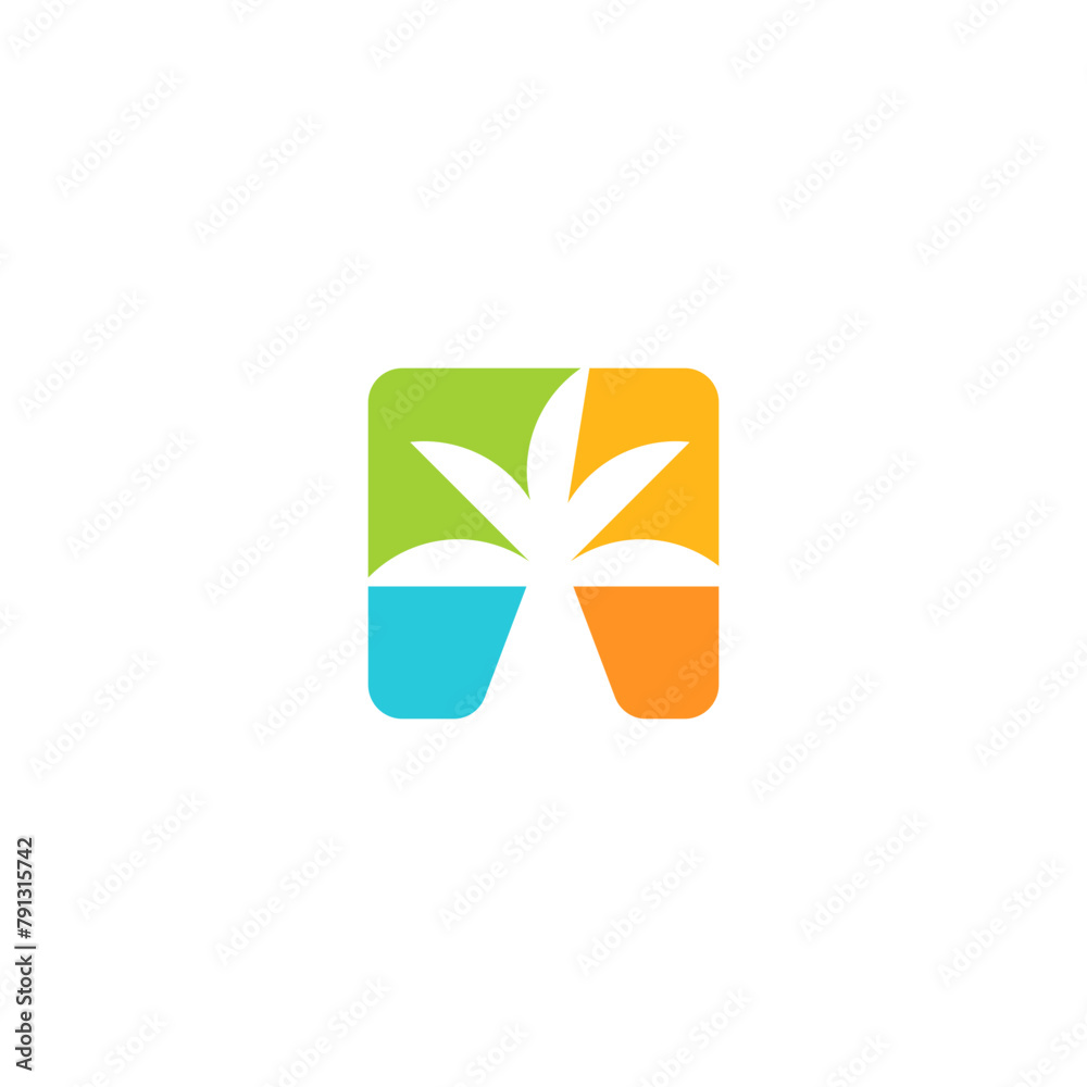 Palm Tree with Ocean Horizon Vector Logo Design Palm Tree with Ocean Horizon Vector Logo Design