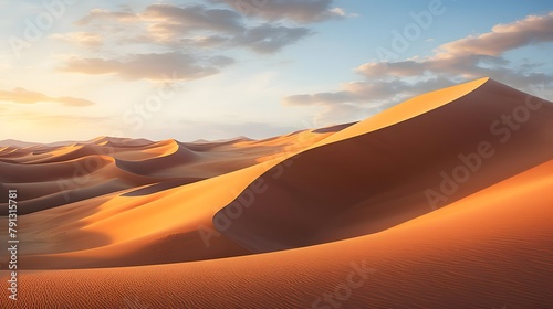 Desert sand dunes panorama at sunset. 3d render