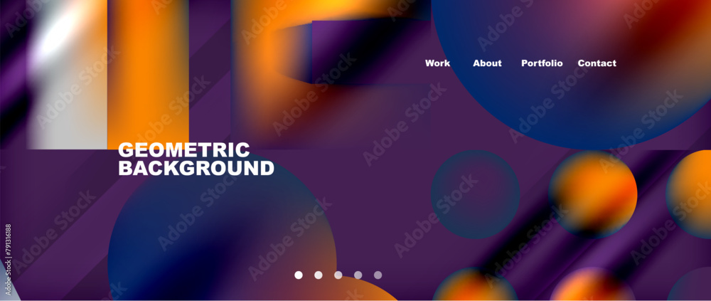 A vibrant geometric background featuring circles and lines in shades of purple, violet, electric blue, and magenta. Perfect for entertainment events, technology design, and graphic projects