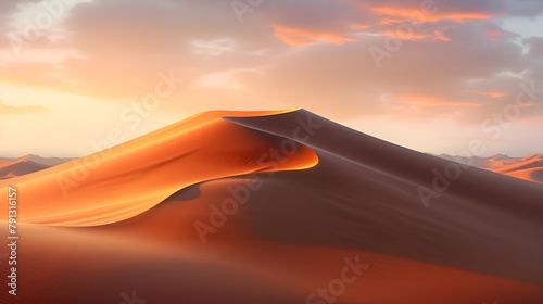 Panorama of the sand dunes at sunset. 3D rendering