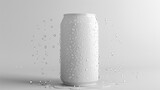 A can of soda is sitting on a wet surface