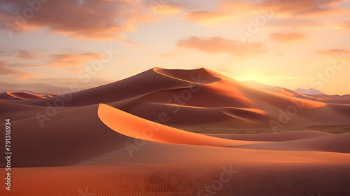 Desert dunes panorama at sunset. 3d render illustration