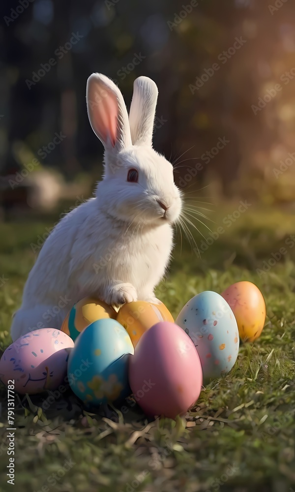 Bunny with Easter eggs on a beautiful background Bunny with Easter eggs on a beautiful background