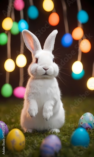 Bunny with Easter eggs on a beautiful background