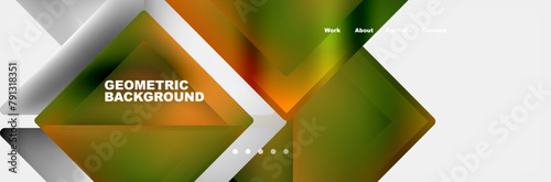 Geometric background with triangles, arrows, and terrestrial plant patterns on white. Tints and shades create symmetry, resembling science. Fonts in rectangles and circles placed with grass elements