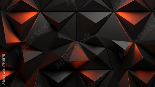 3D panoramic black triangle background. Modern geometric shape gradient metal digital technology wallpaper. Luxury pattern website banner. High-quality ultra-realistic matt finish. Generative AI