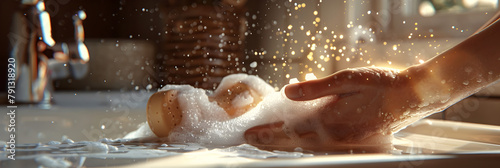 Closeup female hands under the stream of splashing washing hand  Human hands washing in water .Woman washing her hands under the water tap.   