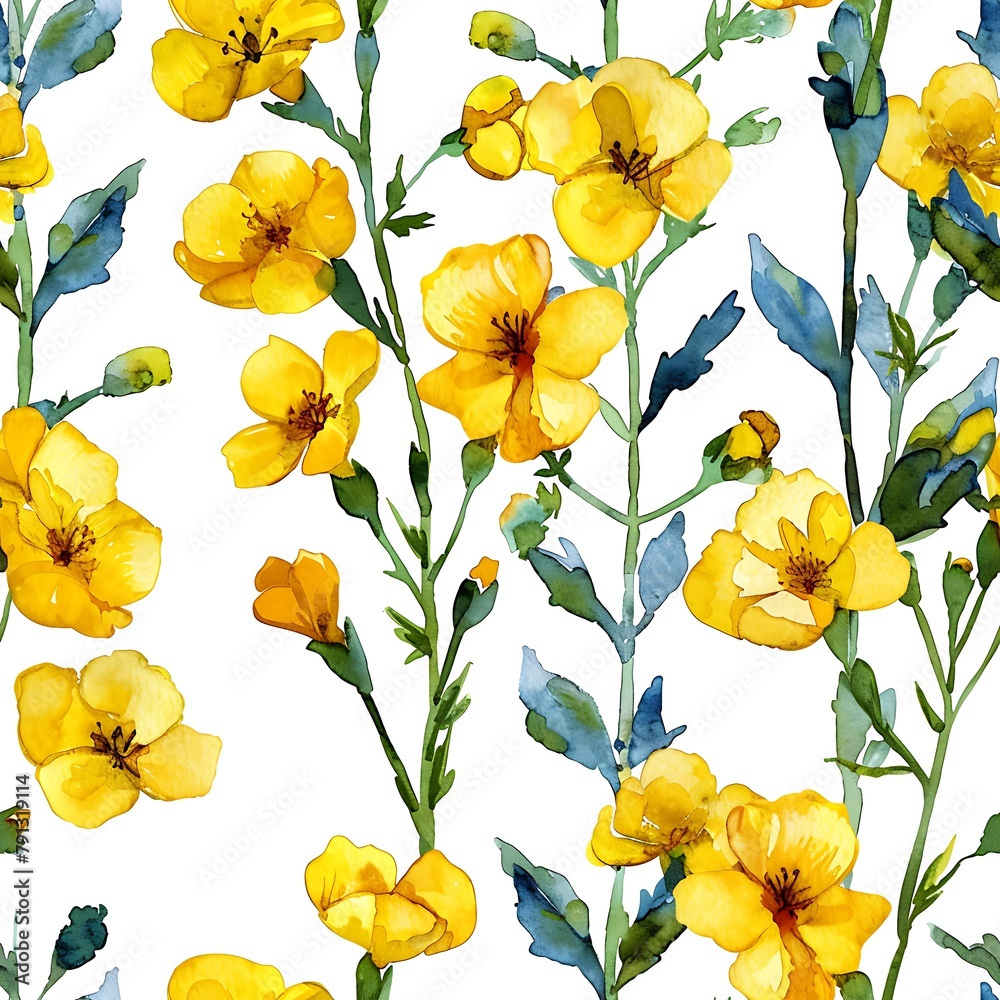 Seamless pattern with yellow flowers and green leaves Seamless pattern with yellow flowers and green leaves