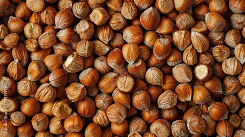 Pile of unprocessed hazelnut kernels photo