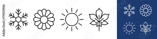 Four seasons icons set. Summer, autumn, winter, spring. Vector season.