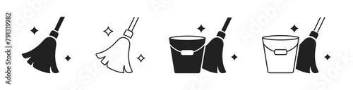 Cleaning floor logotype. Mop And bucket symbol. Vector illustration.