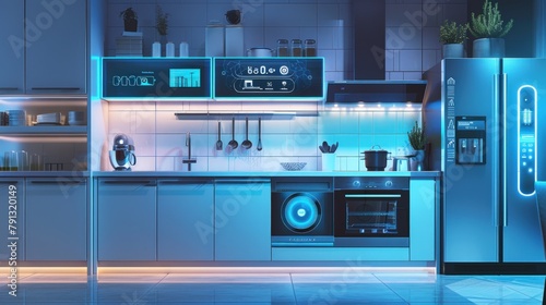 Modern kitchen interior design in smart home future technology photo