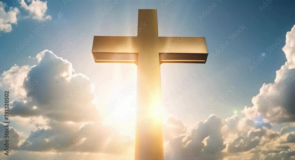 Cross under Sunlight: Reverent Low-Angle View Cross under Sunlight: Reverent Low-Angle View