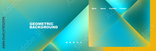 The vibrant color scheme of blue and yellow geometric shapes such as triangles and lines create a sense of symmetry on an electronic devices background