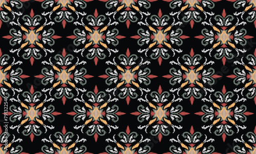 Hand draw embroidery style of abstract flower African Ikat geometric ethnic pattern traditional backgroundgreat for textiles, banners, wallpapers, wrapping - vector design.