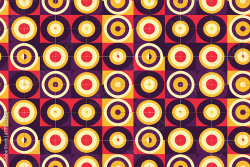 Abstract retro targets in bold colors on purple
