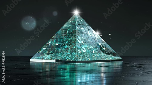 realistic render of a pyramidal shape with glass on dark background. seamless looping overlay 4k virtual video animation background photo
