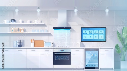Modern kitchen interior design in smart home future technology