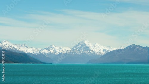 View across the Tasman River to Mount Aoraki, in the Southern Alps of New Zealand. photo