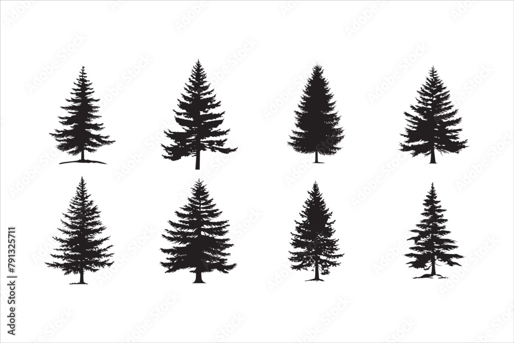 Fototapeta premium Pine tree vector, Christmas tree, Mountain tree, Tree silhouette, Evergreen, Nature, Forest, Landscape, Winter, Holiday, Christmas, Seasonal, Scenic, Wilderness, Outdoor, Woodland, Coniferous, Snow, 