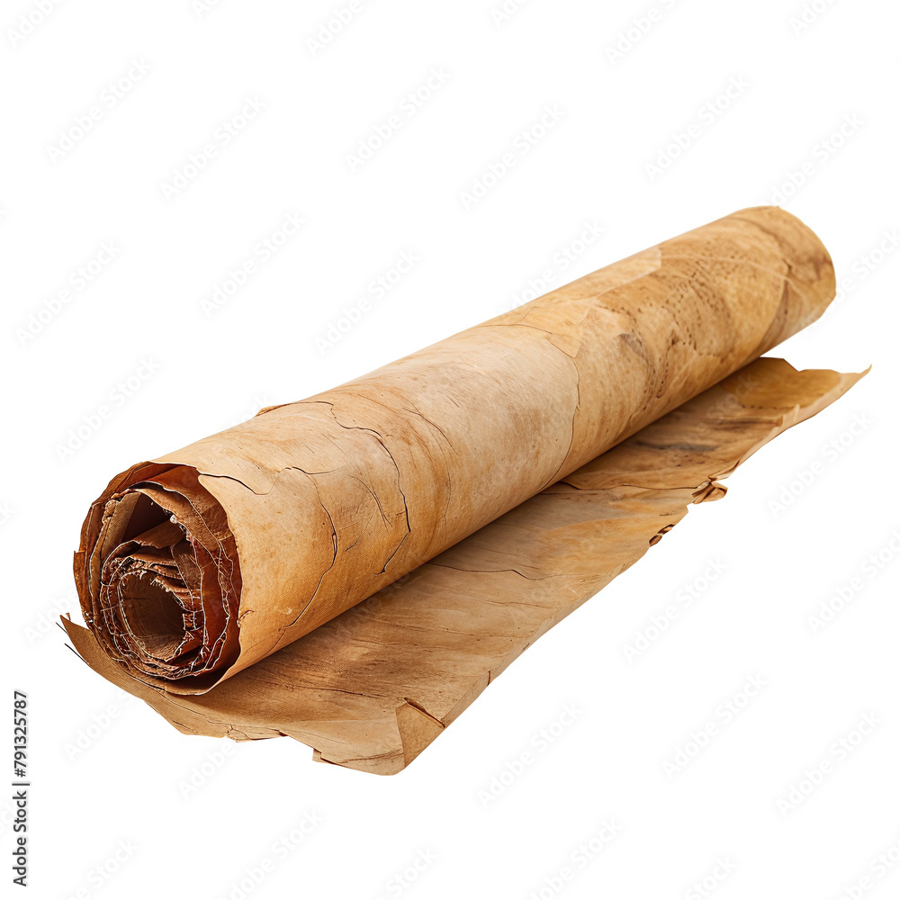 Mockup of an ancien parchment sroll on alpha on white and transparent background, AI generated Mockup of an ancien parchment sroll on alpha on white and transparent background, AI generated