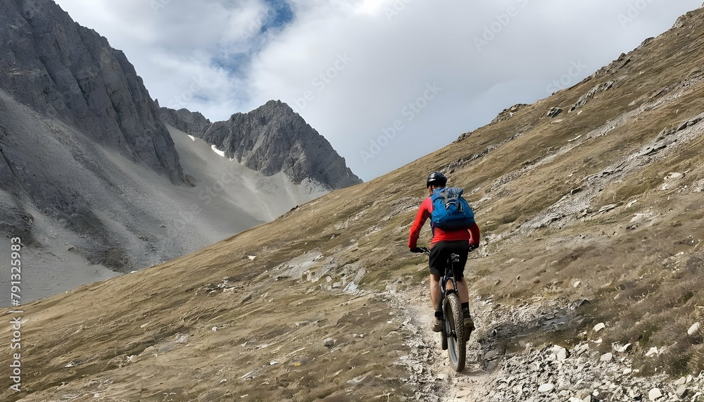 A mountain landscape with a mountain biker navigat upscaled 3